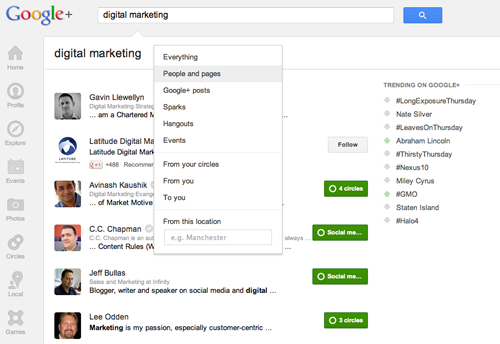 Seek out industry experts with Google+ search