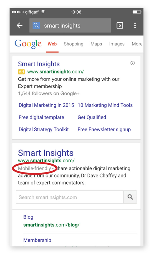 Mobile-friendly search result screenshot